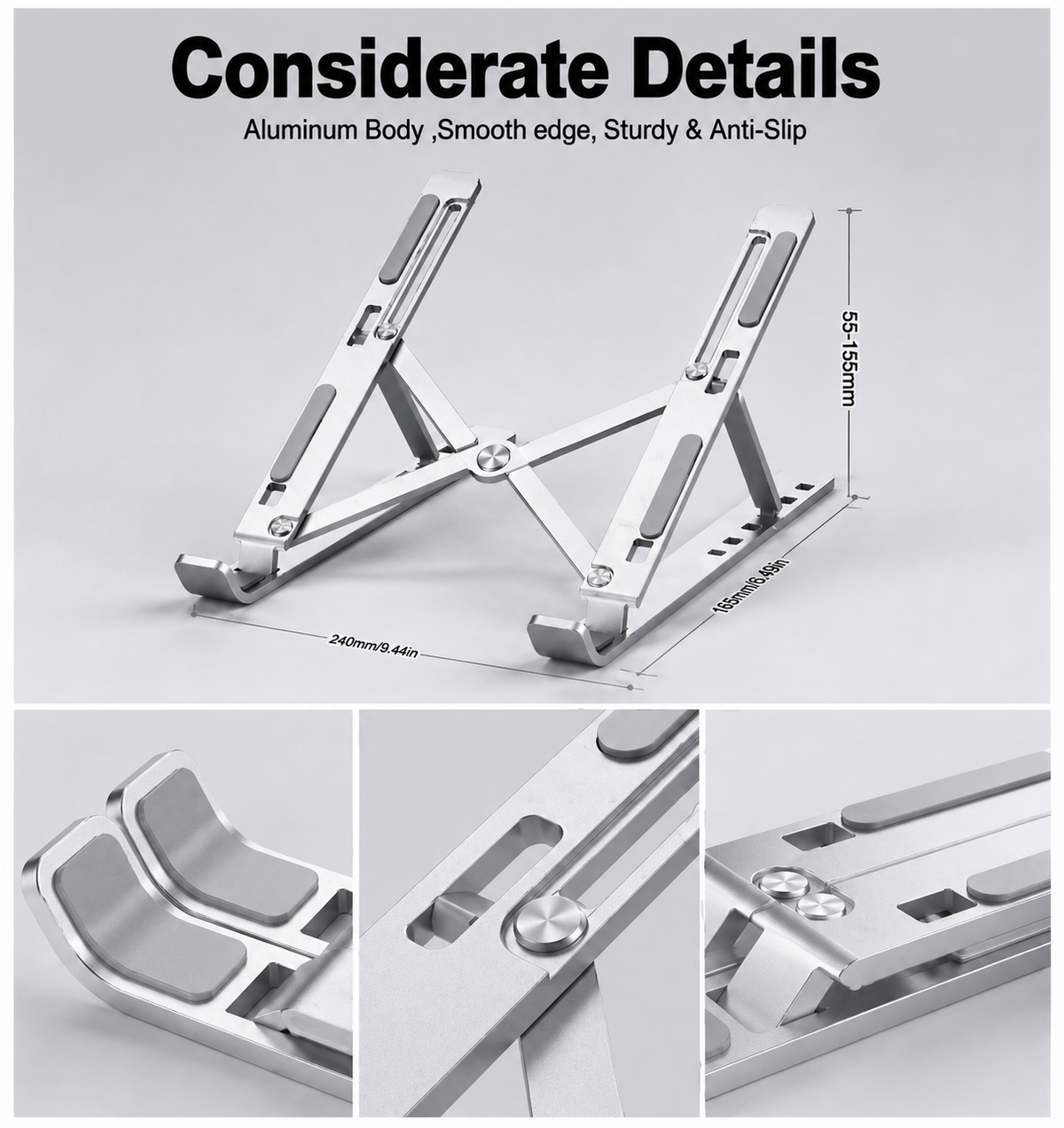 Adjustable Aluminum Laptop Stand - Foldable & Portable